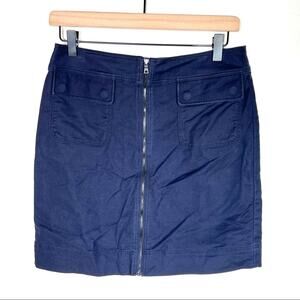 Loft navy blue front zipper A-line knee length casual skirt size 6 petite 6P